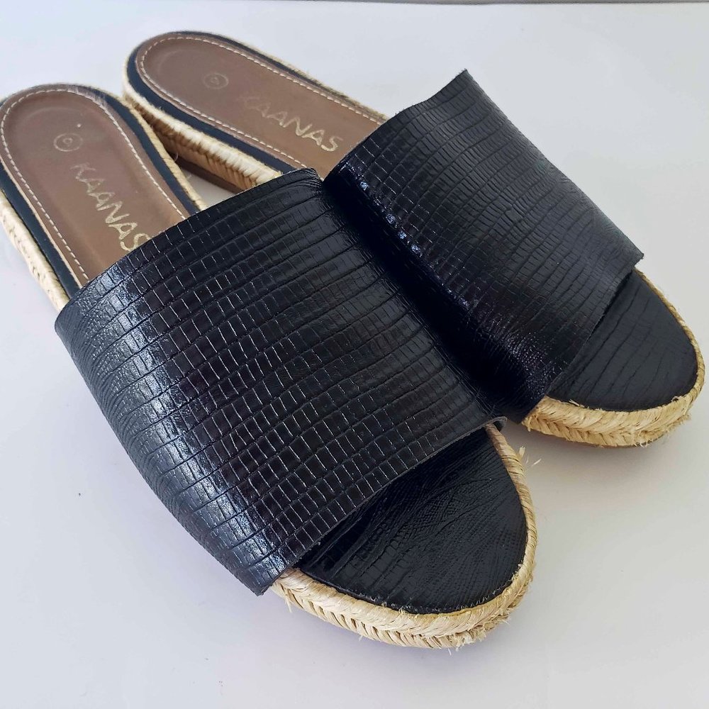 Womens KAANAS 153799 Black Leather Espadrille Slides SIZE 9